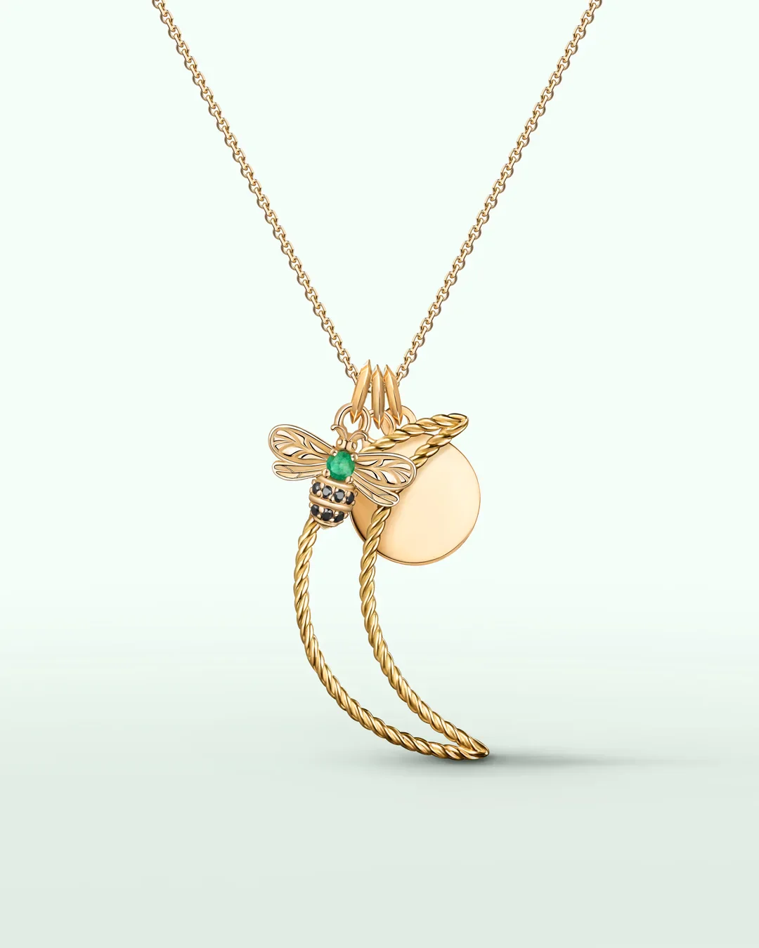Charm Colgante Abeja S de Diamantes Negros y Esmeralda en Oro Amarillo de 18 Kt - Image 4