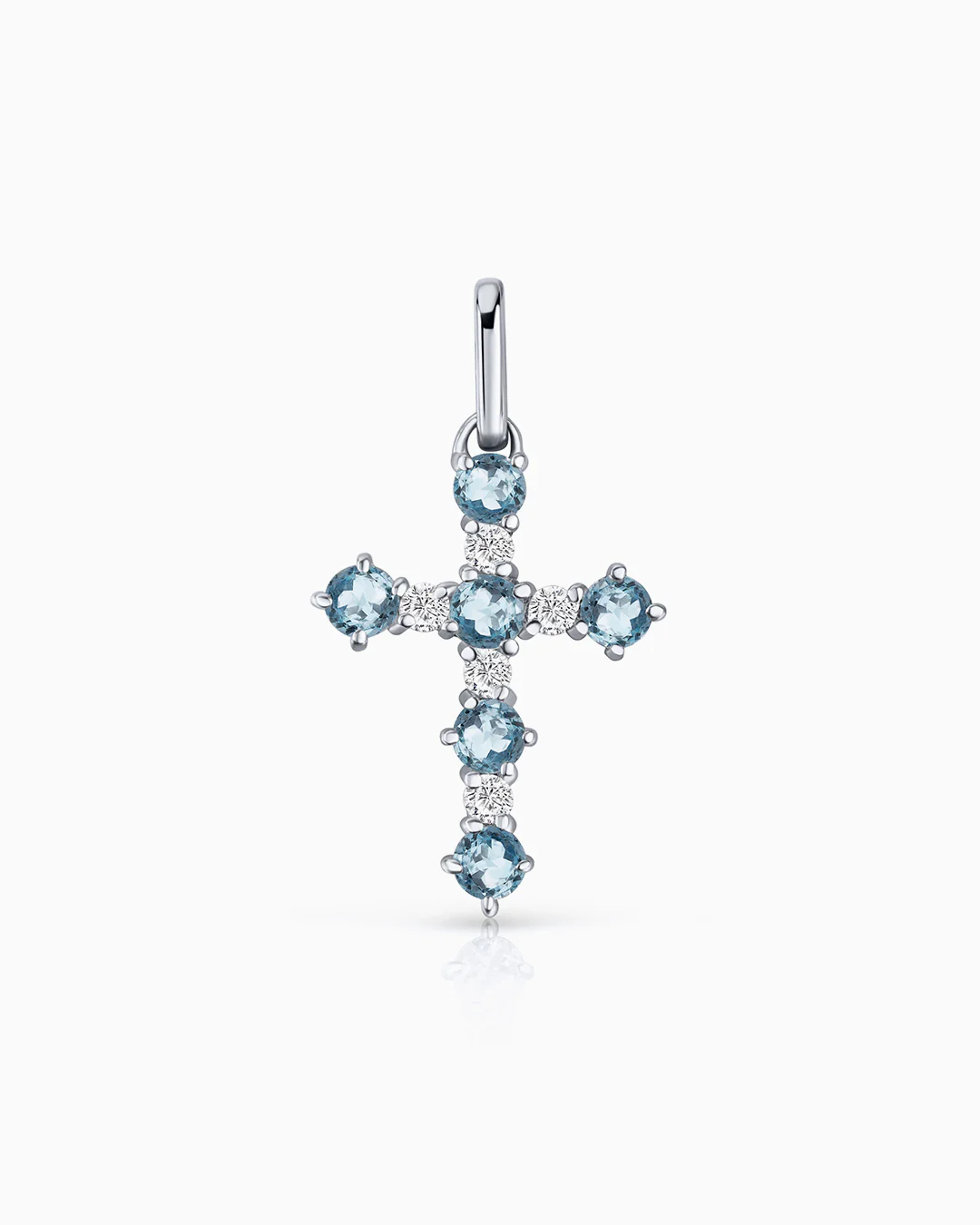 Colgante Cruz Gaia de Aguamarinas y Diamantes en Oro Blanco de 18 Kt