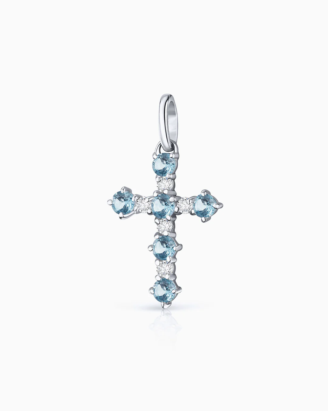 Colgante Cruz Gaia de Aguamarinas y Diamantes en Oro Blanco de 18 Kt - Image 3