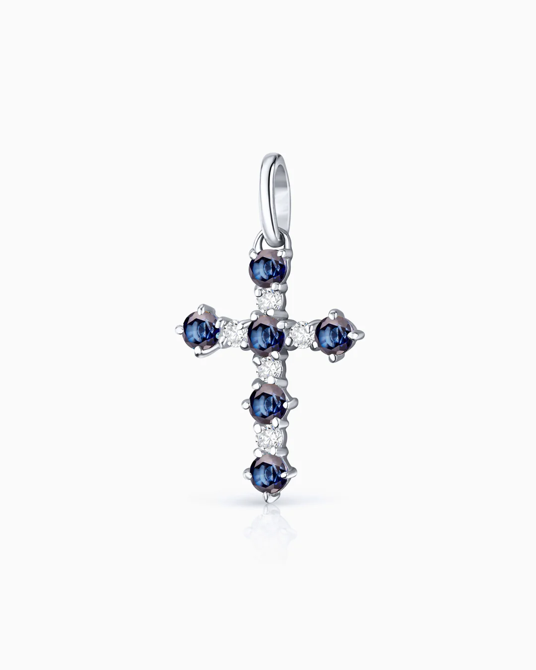 Colgante Cruz Gaia de Zafiros y Diamantes en Oro Blanco de 18 Kt - Image 3