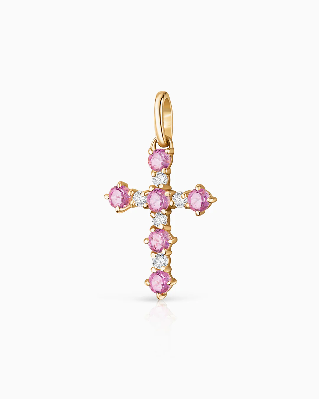 Colgante Cruz Gaia de Zafiros Rosas y Diamantes en Oro Amarillo de 18 Kt - Image 4