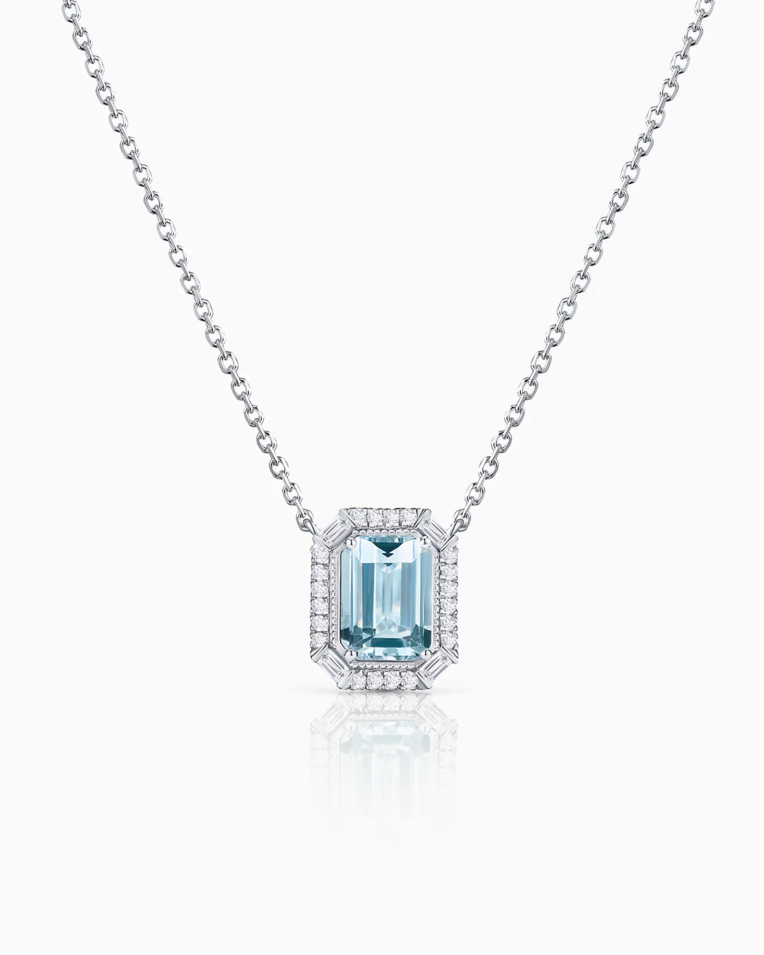 Gargantilla Art Deco Clarice de Aguamarina y Diamantes 0,25 Cts. en Oro Blanco de 18 Kt