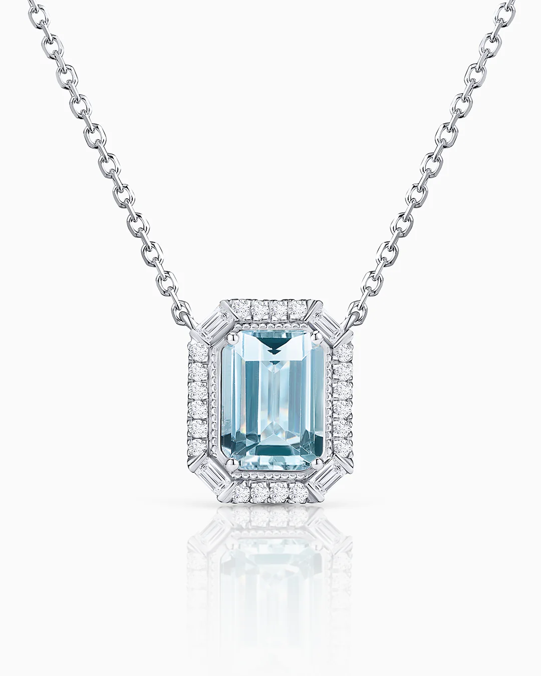 Gargantilla Art Deco Clarice de Aguamarina y Diamantes 0,25 Cts. en Oro Blanco de 18 Kt - Image 4