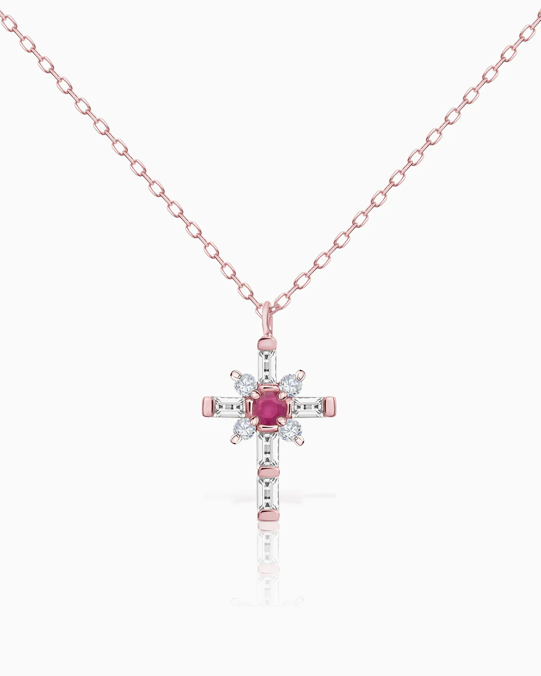 Gargantilla Cruz Brinna de Rubí y Diamantes en Oro Rosa de 18 Kt