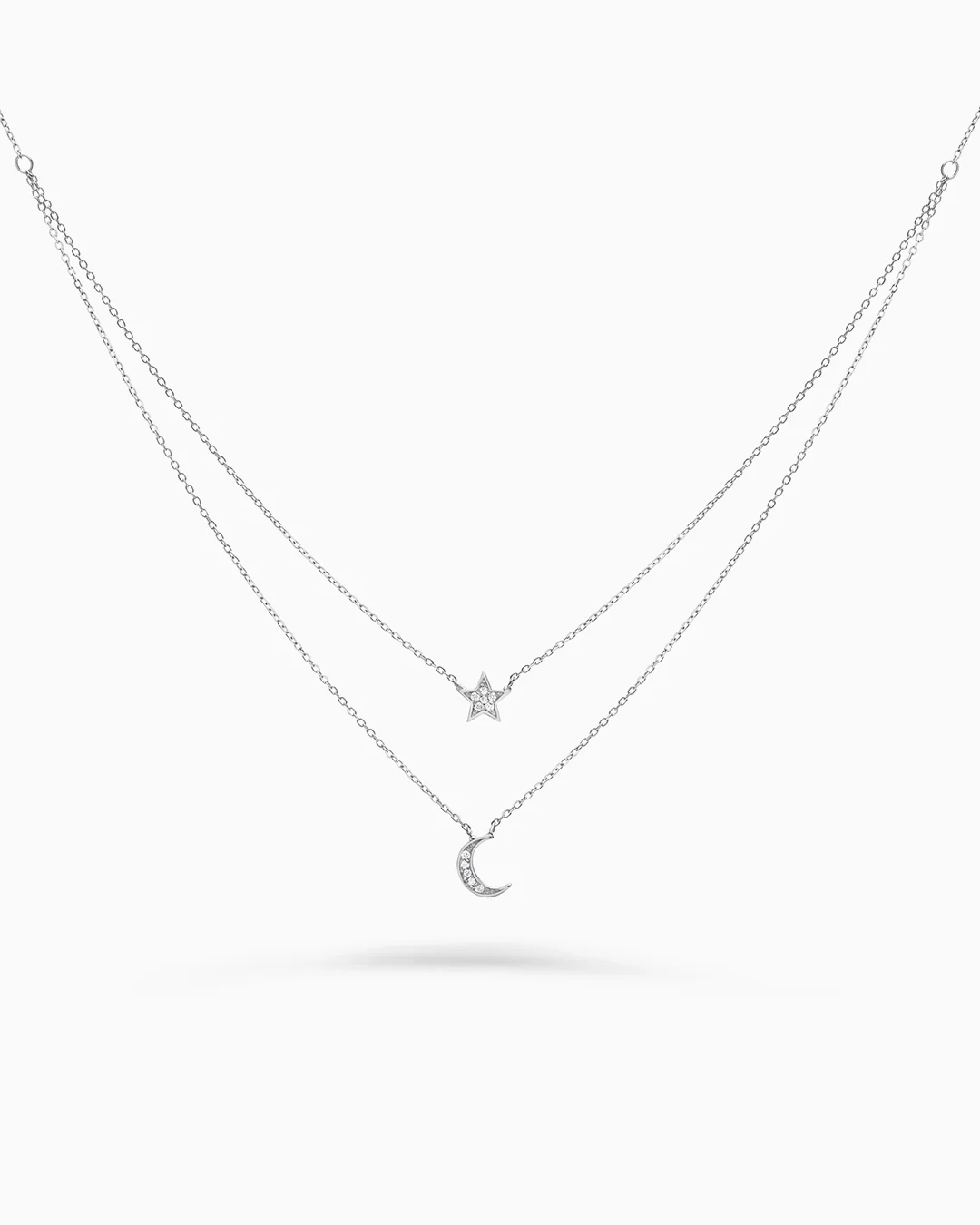 Gargantilla Moon Diamonds Doble en Oro Blanco de 18 Kt