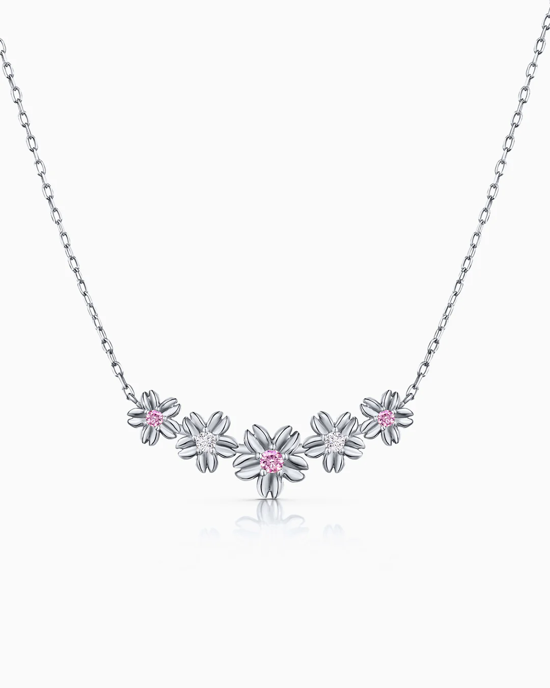Gargantilla Sakura de Zafiros Rosas y Diamantes en Oro Blanco de 18 Kt