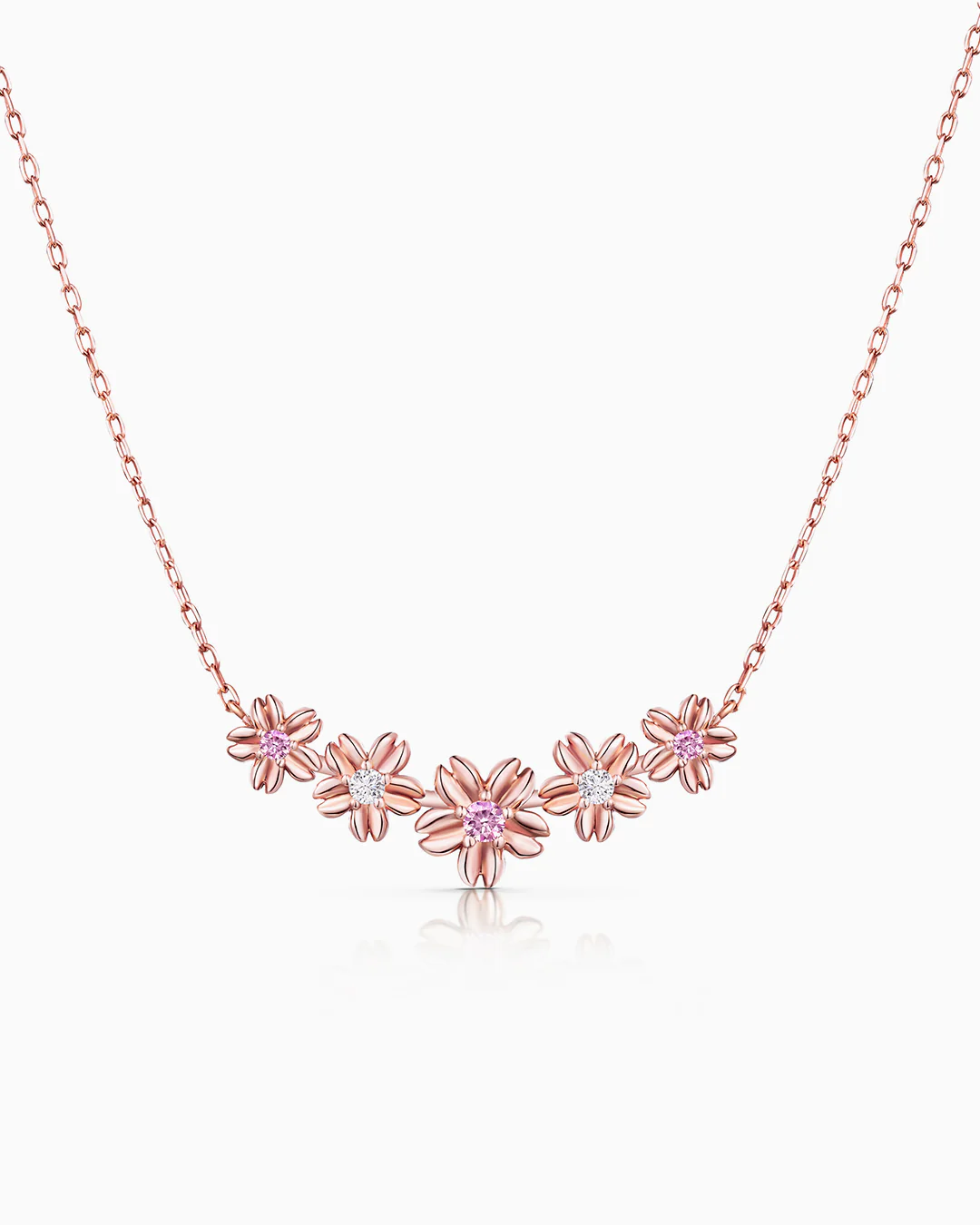 Gargantilla Sakura de Zafiros Rosas y Diamantes en Oro Rosa de 18 Kt