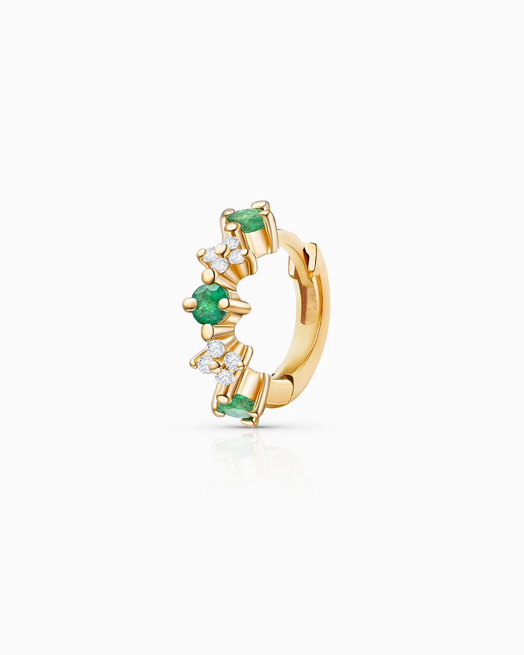 Pendiente Piercing Cross de Esmeraldas y Diamantes en Oro Amarillo de 18 Kt