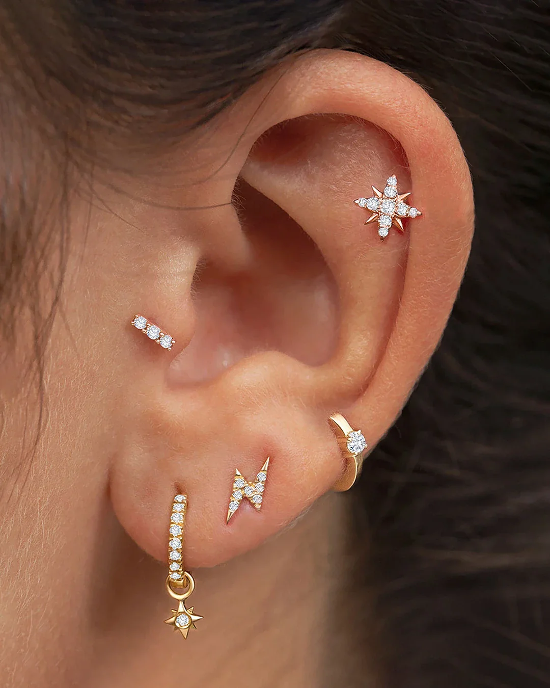 Pendiente Piercing Line Diamonds en Oro Rosa de 18 Kt - Image 3