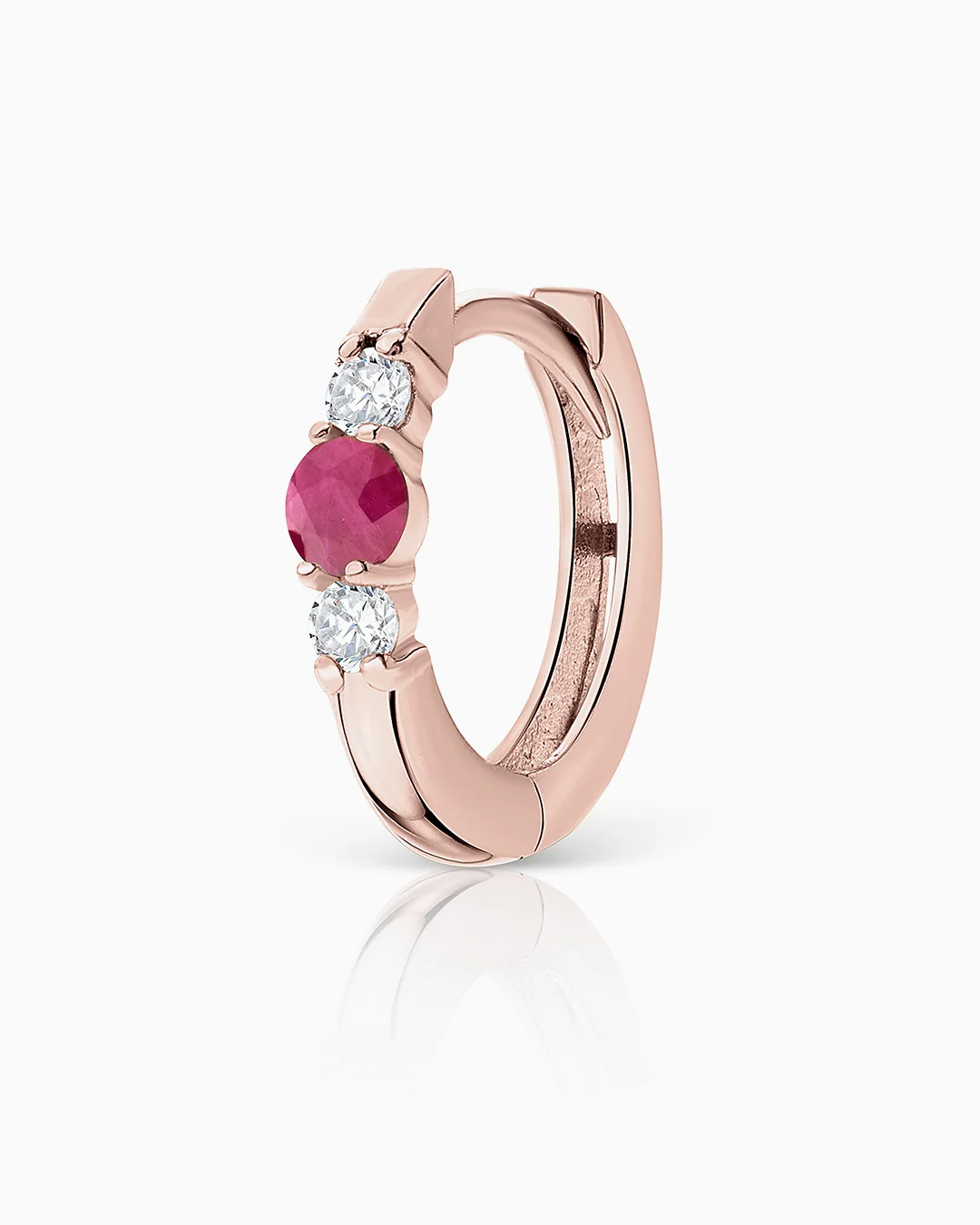 Pendiente Piercing Memphis de Rubí y Diamantes en Oro Rosa de 18 Kt