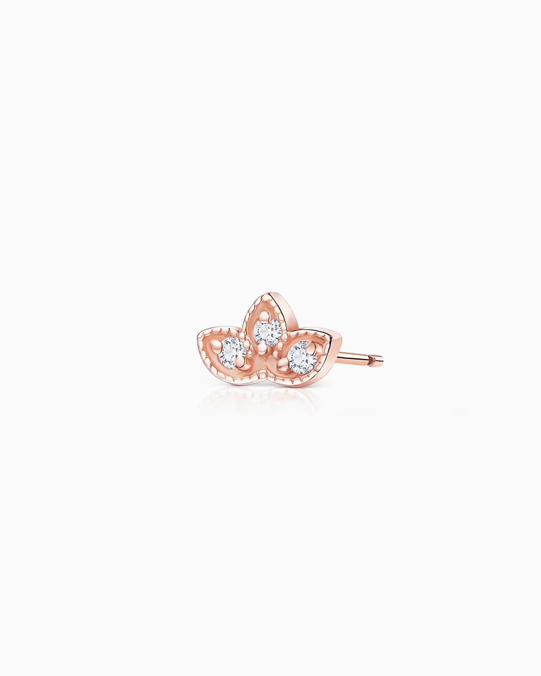 Pendiente Piercing Milgrain Medio Loto de Diamantes en Oro Rosa de 18 Kt
