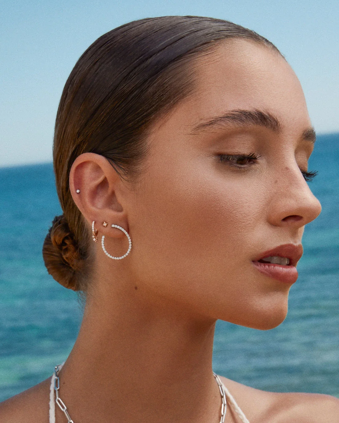 Pendiente Piercing Milgrain Petit de Diamante en Oro Blanco de 18 Kt - Image 3