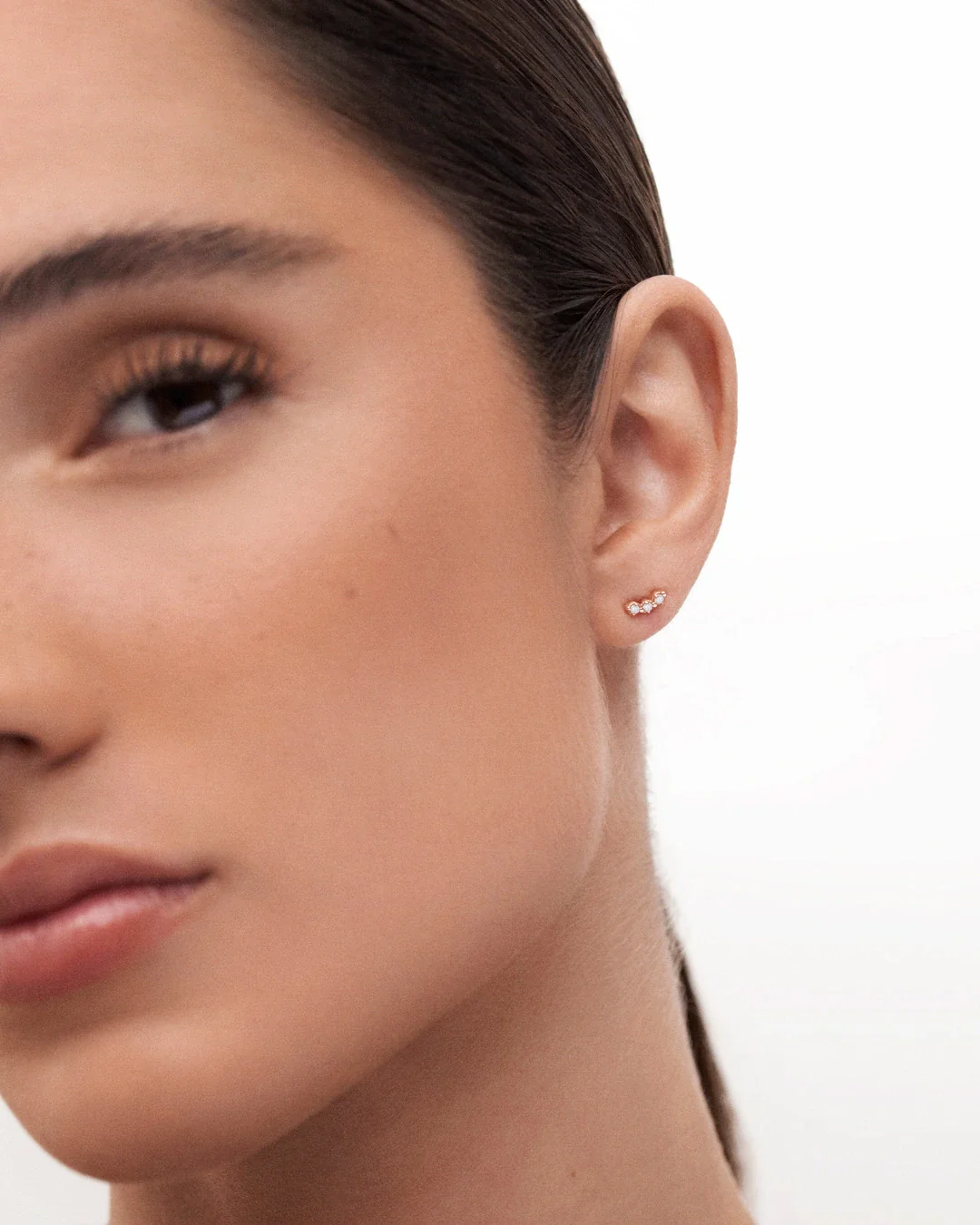 Pendiente Piercing Milgrain Trilogy de Diamantes en Oro Rosa de 18 Kt - Image 3