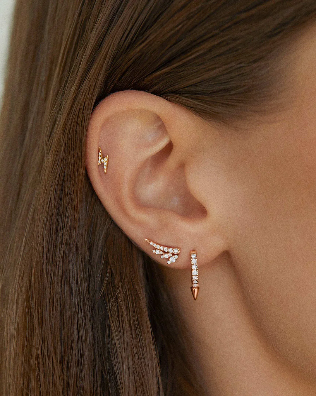 Pendiente Piercing Spike Diamonds en Oro Rosa de 18 Kt - Image 3