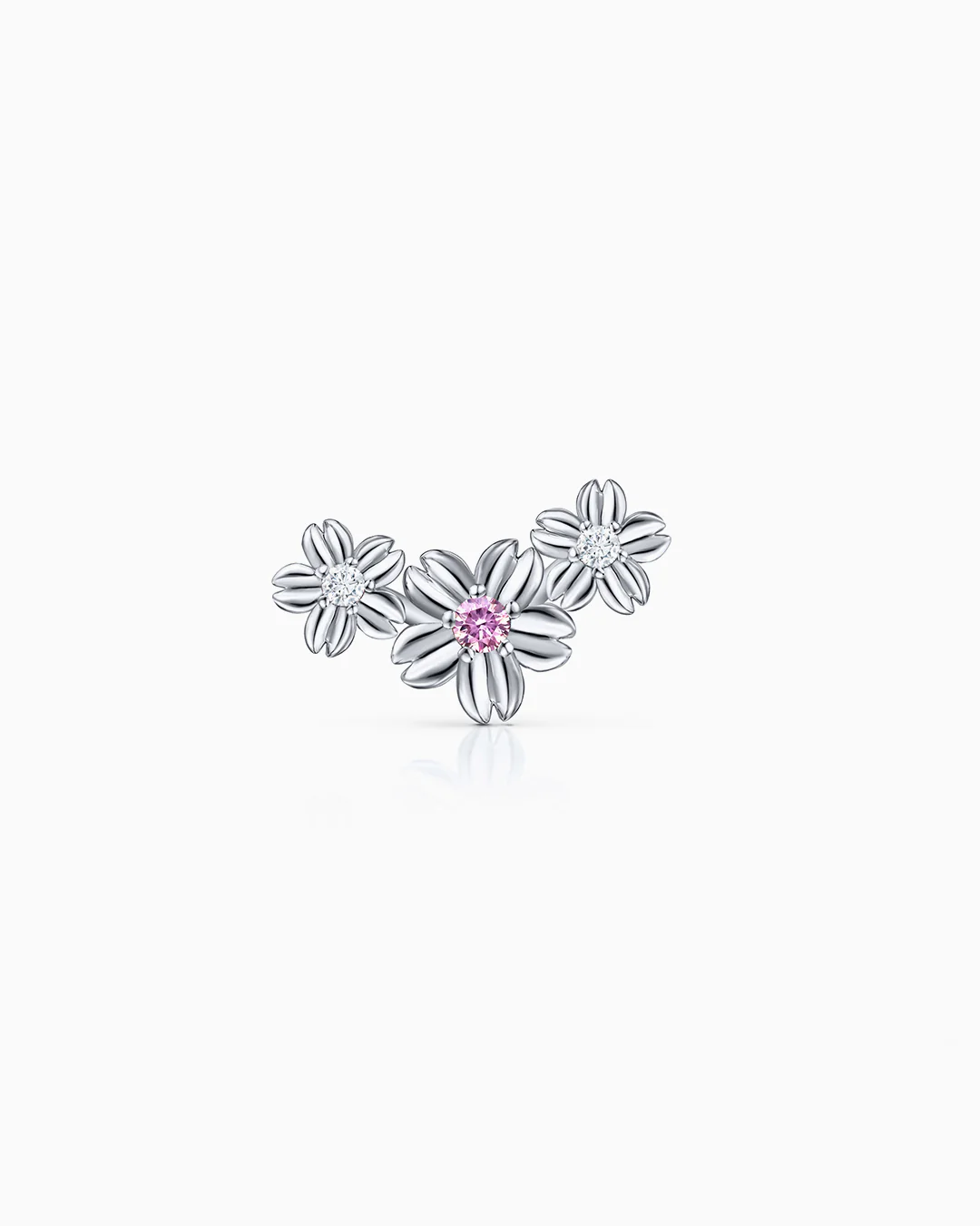 Pendiente Piercing Trepador Sakura de Zafiro Rosa y Diamantes en Oro Blanco de 18 Kt