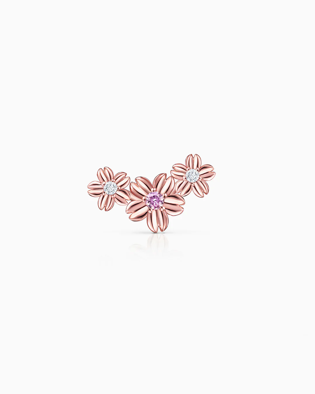 Pendiente Piercing Trepador Sakura de Zafiro Rosa y Diamantes en Oro Rosa de 18 Kt