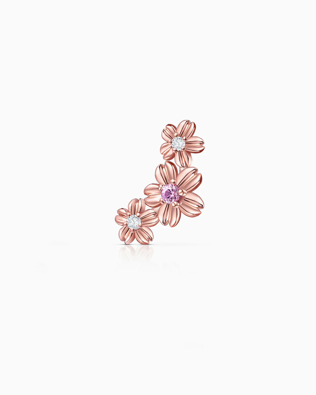 Pendiente Piercing Trepador Sakura de Zafiro Rosa y Diamantes en Oro Rosa de 18 Kt - Image 3