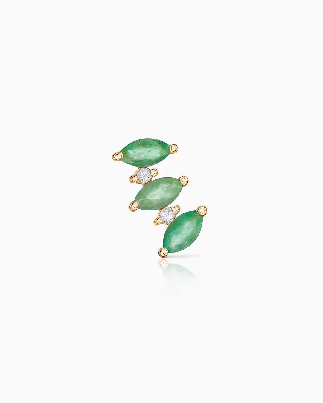 Pendiente Piercing Tri-Marquise de Diamante y Esmeralda en Oro Amarillo de 18 Kt