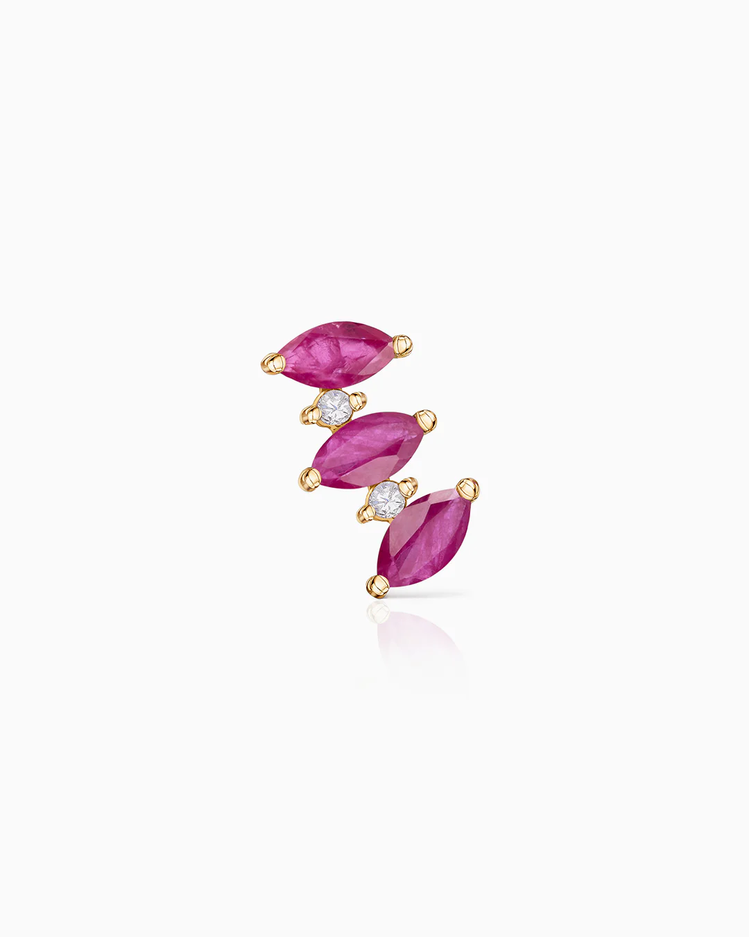 Pendiente Piercing Tri-Marquise de Diamante y Rubí en Oro Amarillo de 18 Kt