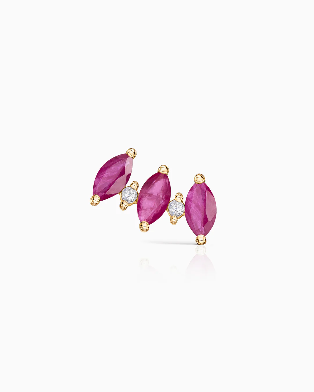 Pendiente Piercing Tri-Marquise de Diamante y Rubí en Oro Amarillo de 18 Kt - Image 3