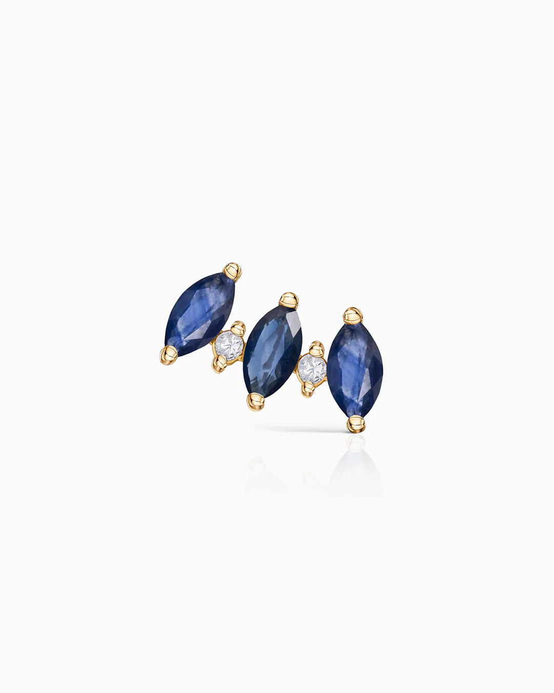 Pendiente Piercing Tri-Marquise de Diamante y Zafiro en Oro Amarillo de 18 Kt - Image 4