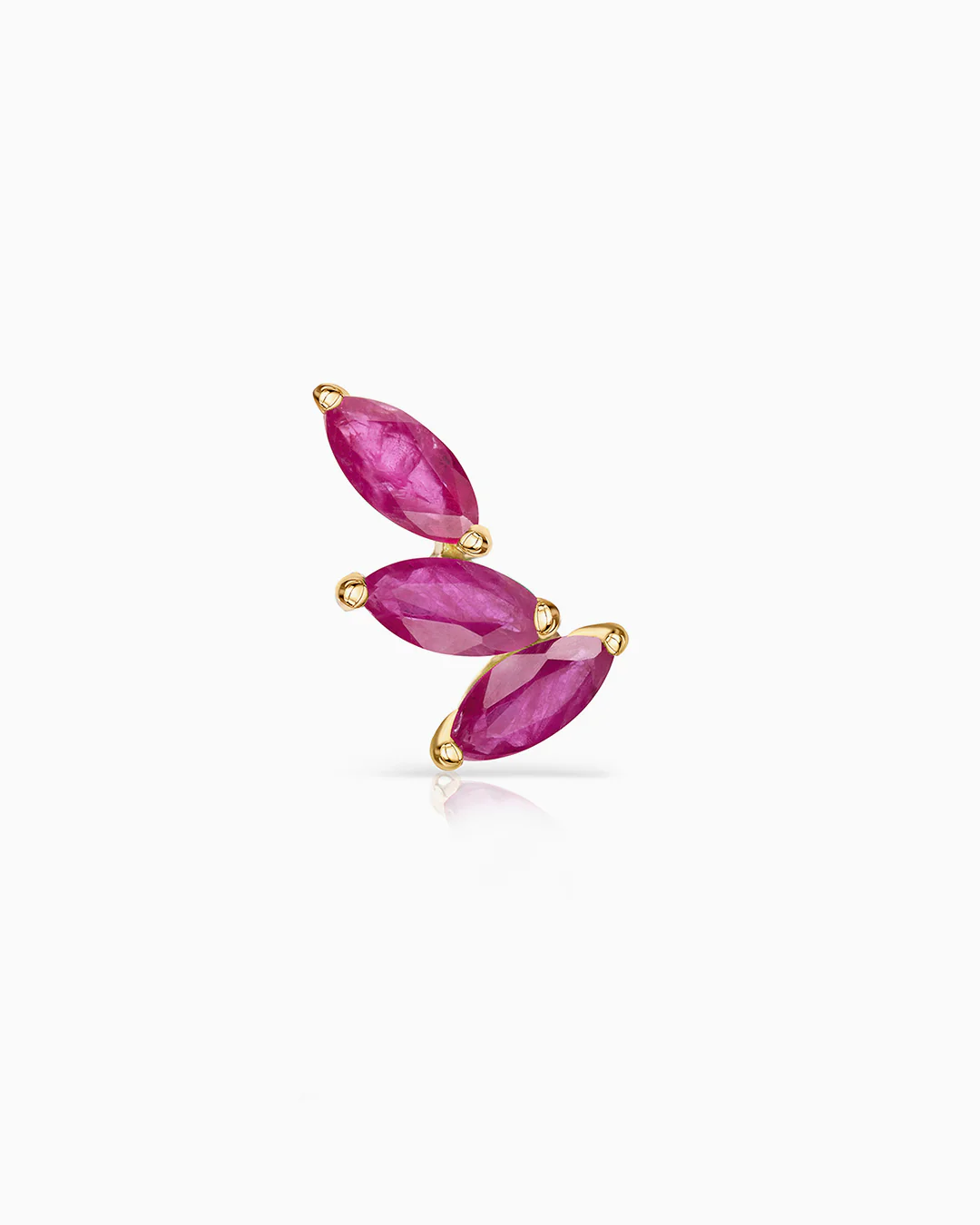 Pendiente Piercing Tri-Marquise Rubí en Oro Amarillo de 18 Kt