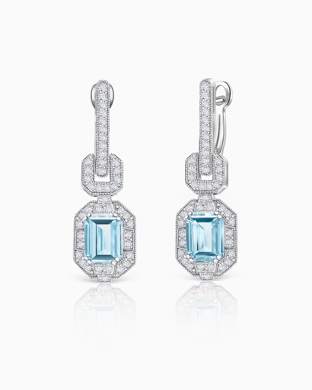Pendientes Adrienne de Aguamarinas y Diamantes en Oro Blanco de 18 Kt