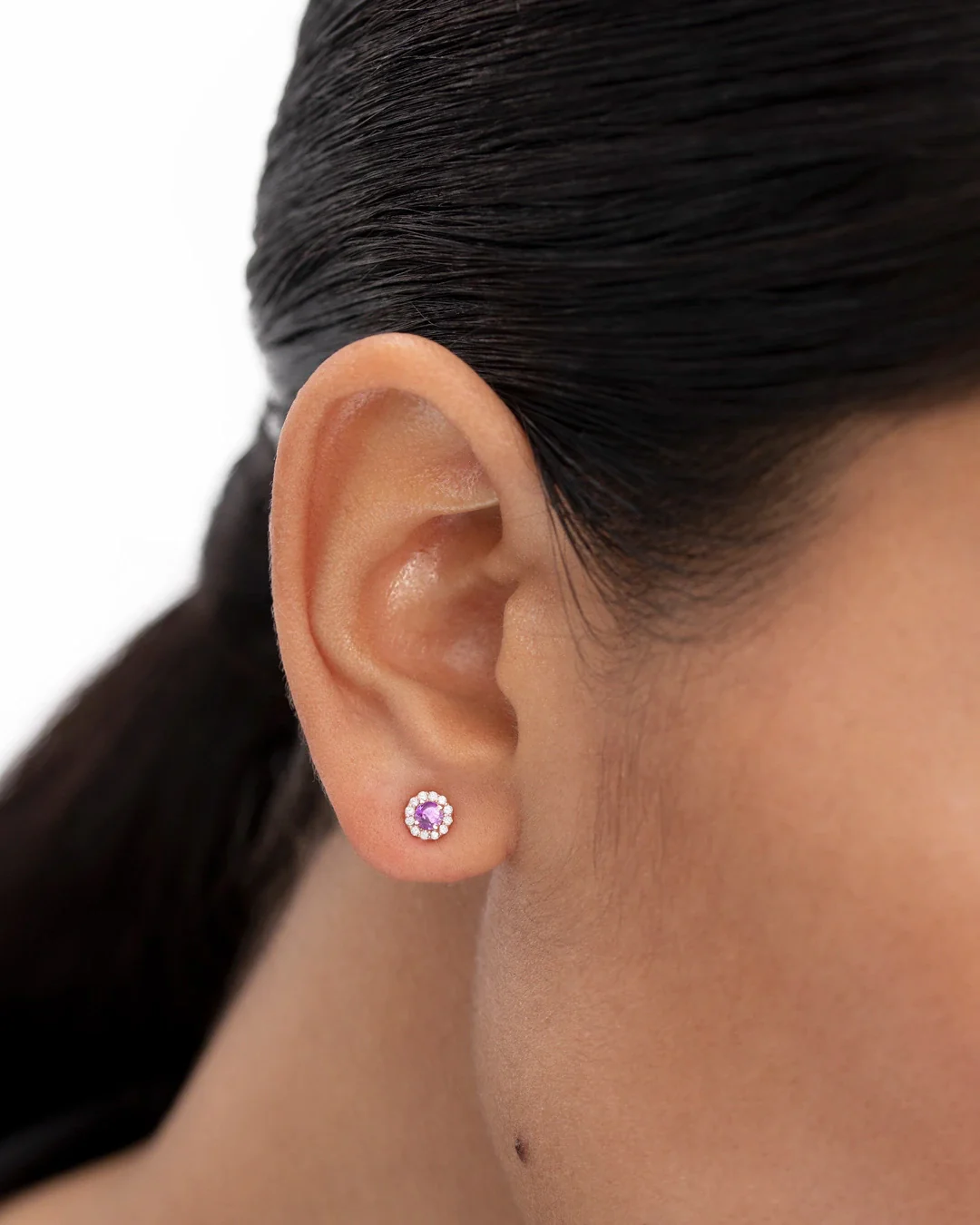 Pendientes Anette Mini de Zafiro Rosa y Diamantes en Oro Rosa de 18 Kt - Image 2