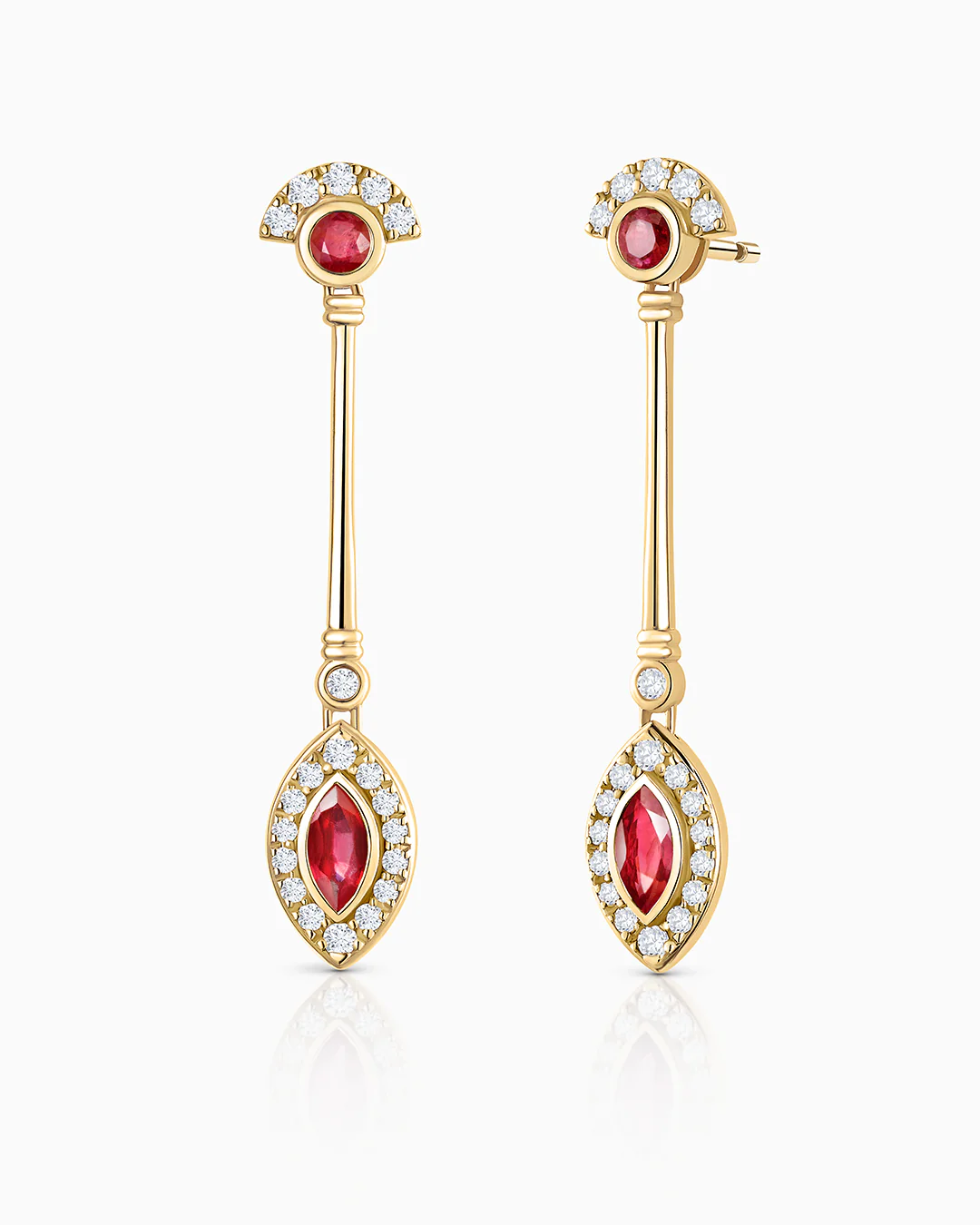 Pendientes Art Deco Cleo de Rubíes y Diamantes en Oro Amarillo de 18 Kt