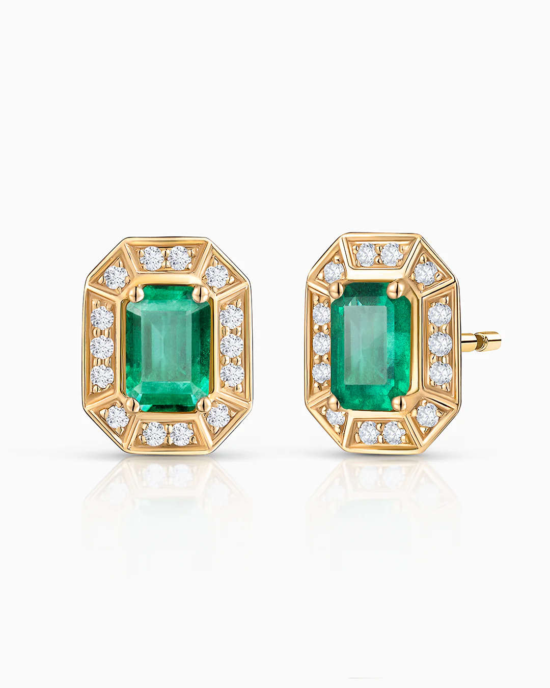 Pendientes Art Deco Helen de Esmeraldas y Diamantes en Oro Amarillo de 18 Kt