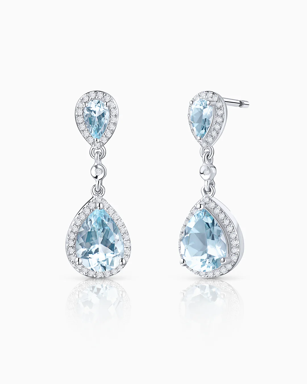 Pendientes Clarissa de Aguamarinas y Diamantes en Oro Blanco de 18 Kt