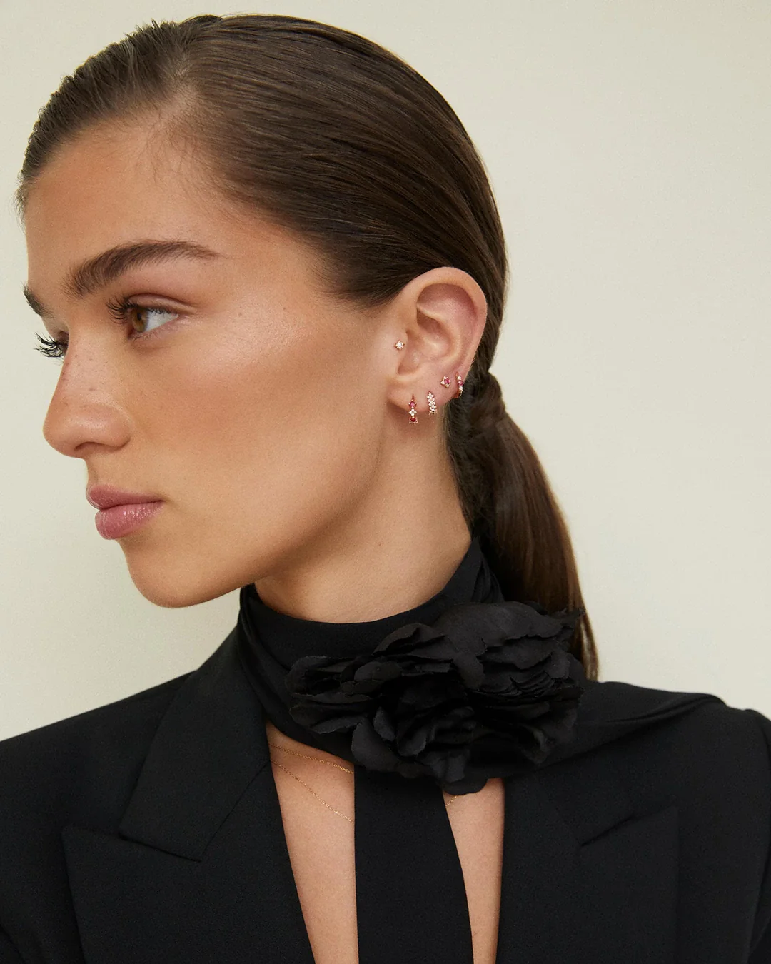 Pendientes Cross de Diamantes en Oro Rosa de 18 Kt - Image 3