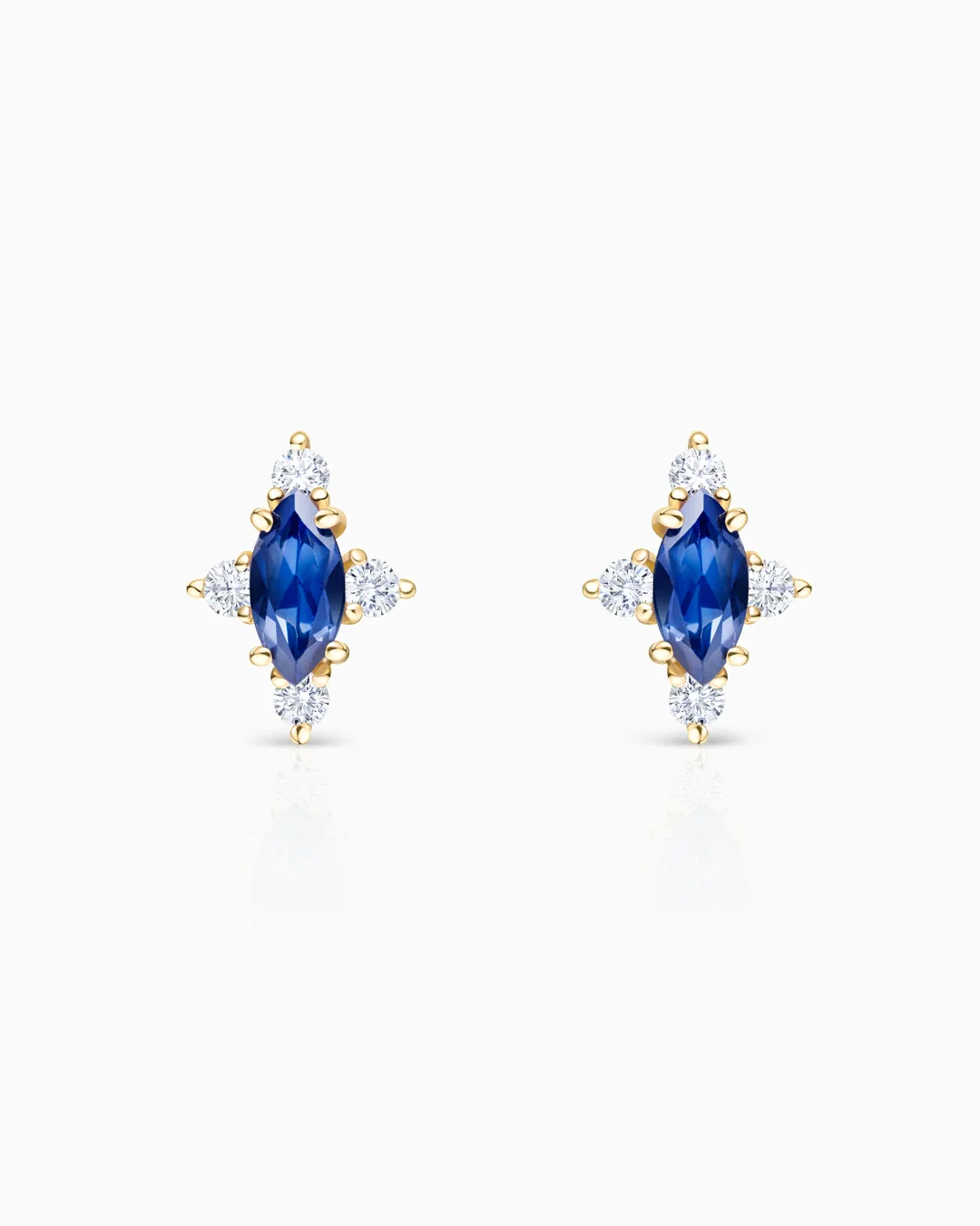 Pendientes Crown Marquise de Zafiro en Oro Amarillo de 18 Kt