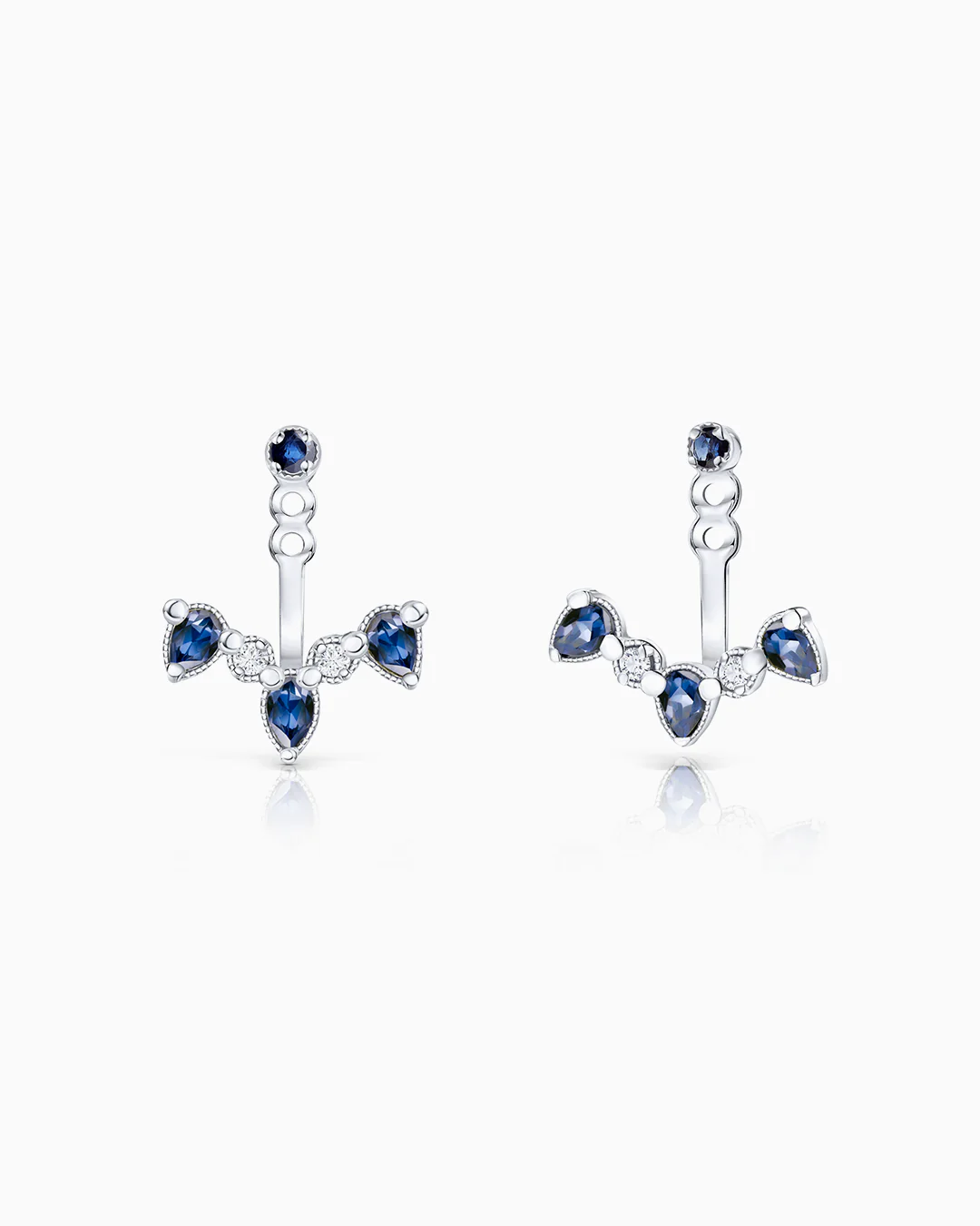 Pendientes Ear Jacket Ondine de Zafiros y Diamantes en Oro Blanco de 18 Kt