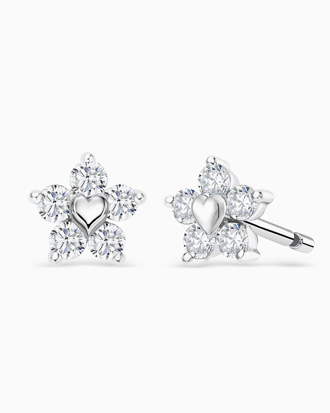 Pendientes Flor Diamantes en Oro Blanco de 18 Kt