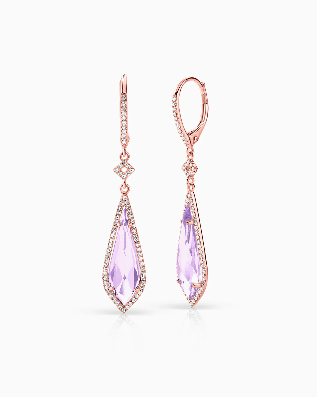 Pendientes Lágrima de Amatista y Diamantes en Oro Rosa de 18 Kt