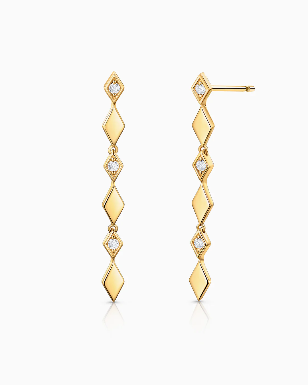 Pendientes Largos Losange de Diamantes en Oro Amarillo de 18 Kt