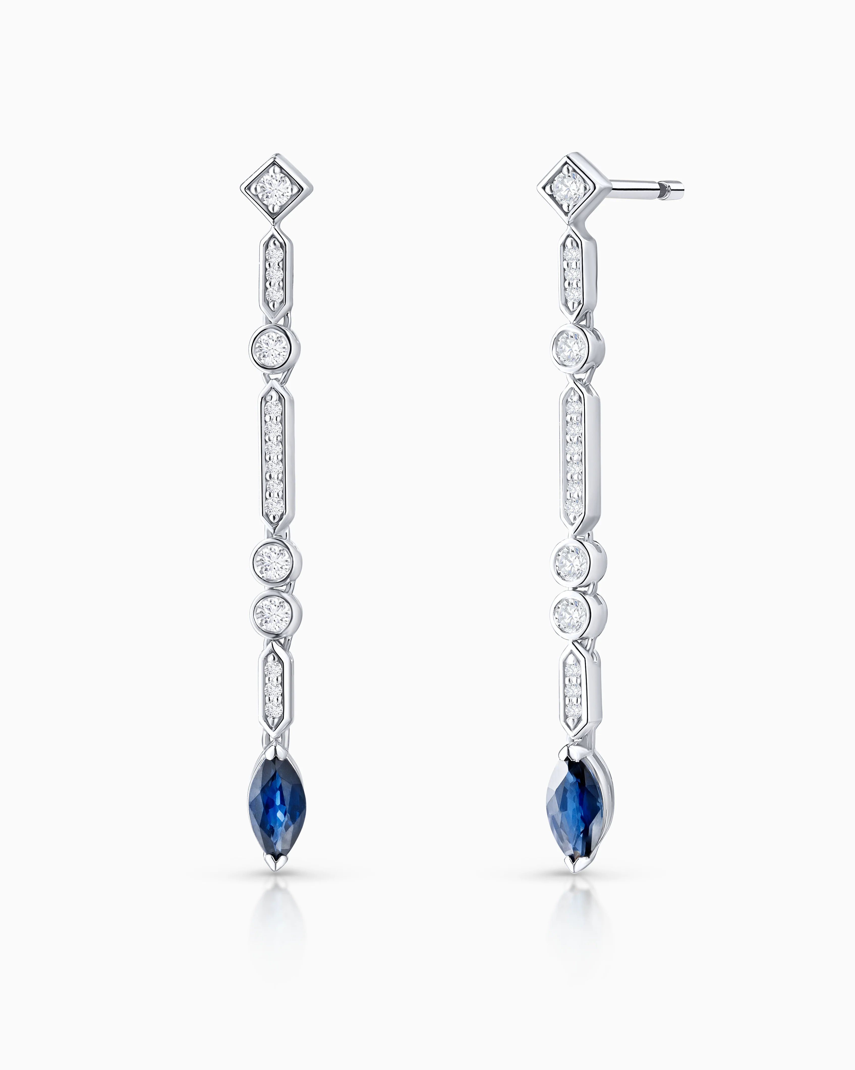 Pendientes Marion de Zafiros y Diamantes en Oro Blanco de 18 Kt