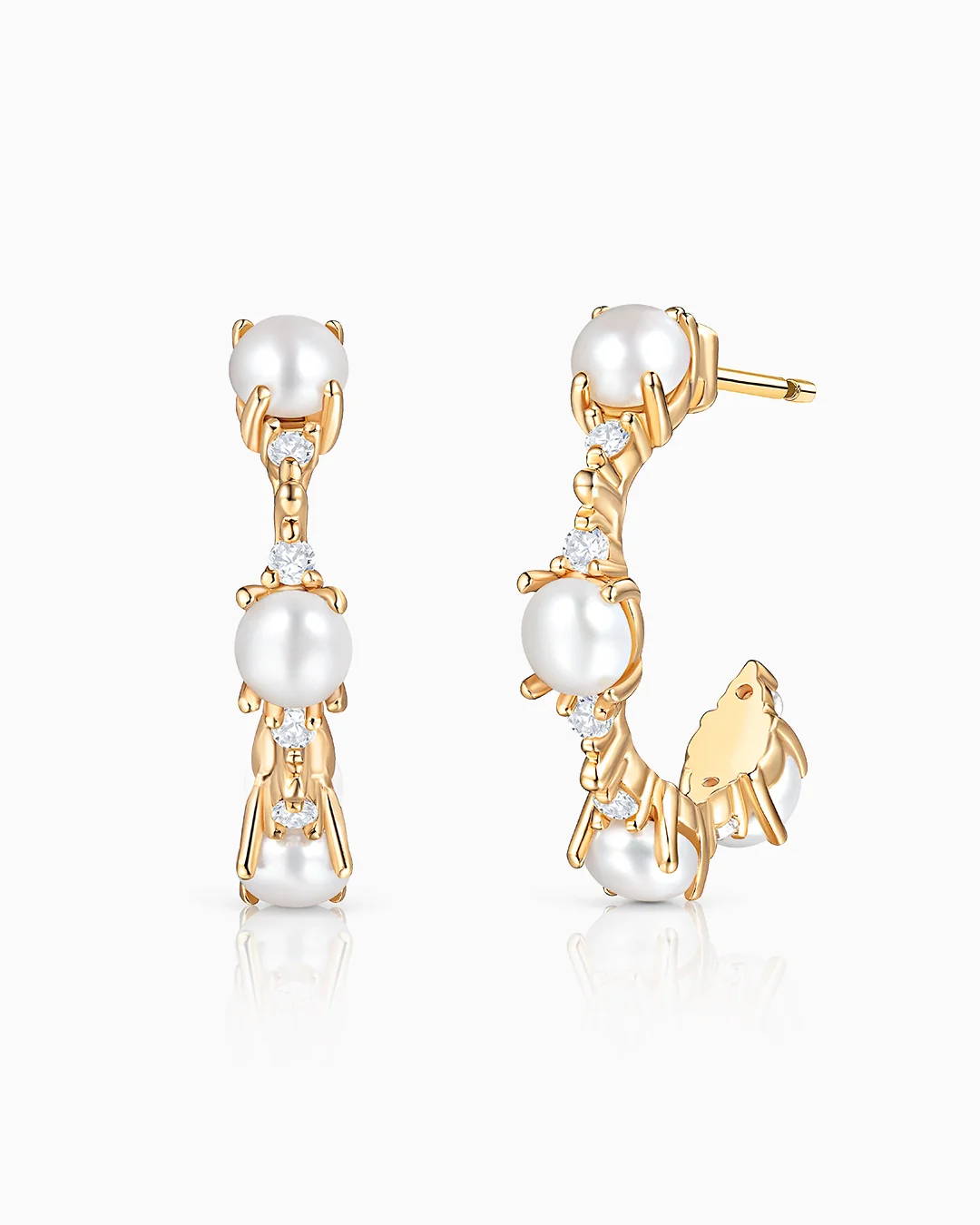 Pendientes Medio Aro Midnight Holly de Perlas y Diamantes en Oro Amarillo de 18 Kt