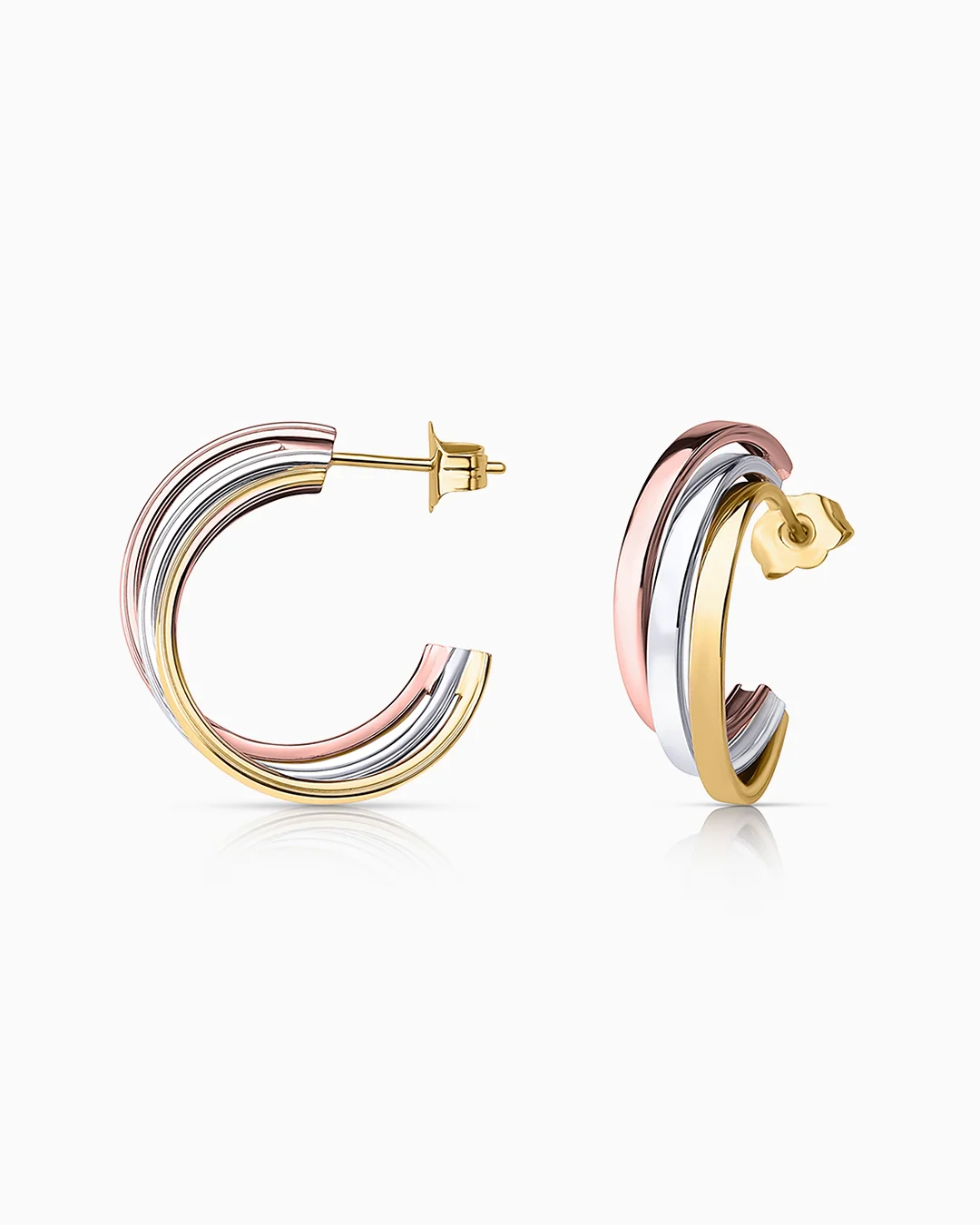 Pendientes Medio Aro Tricolore en Oro Blanco, Amarillo y Rosa de 18 Kt