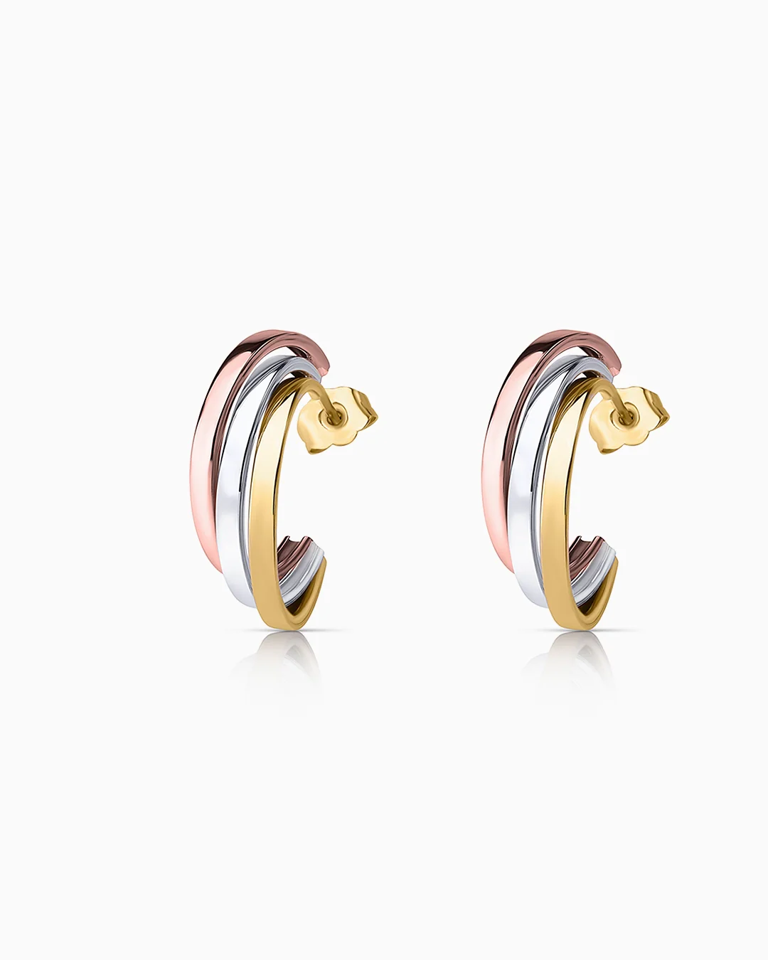 Pendientes Medio Aro Tricolore en Oro Blanco, Amarillo y Rosa de 18 Kt - Image 3