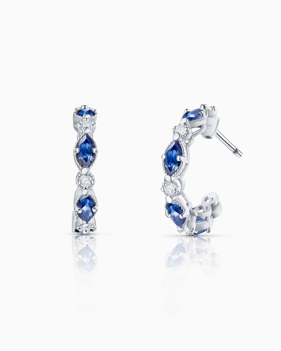Pendientes Ondine de Zafiros y Diamantes en Oro Blanco de 18 Kt