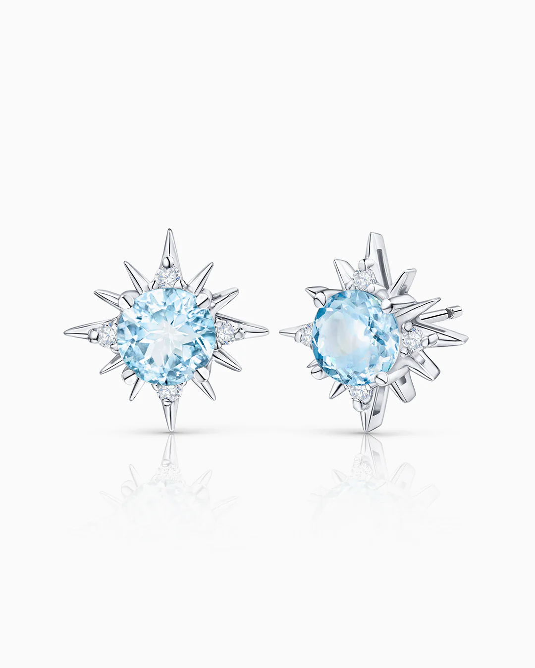 Pendientes Oursin de Aguamarina y Diamantes en Oro Blanco de 18 Kt