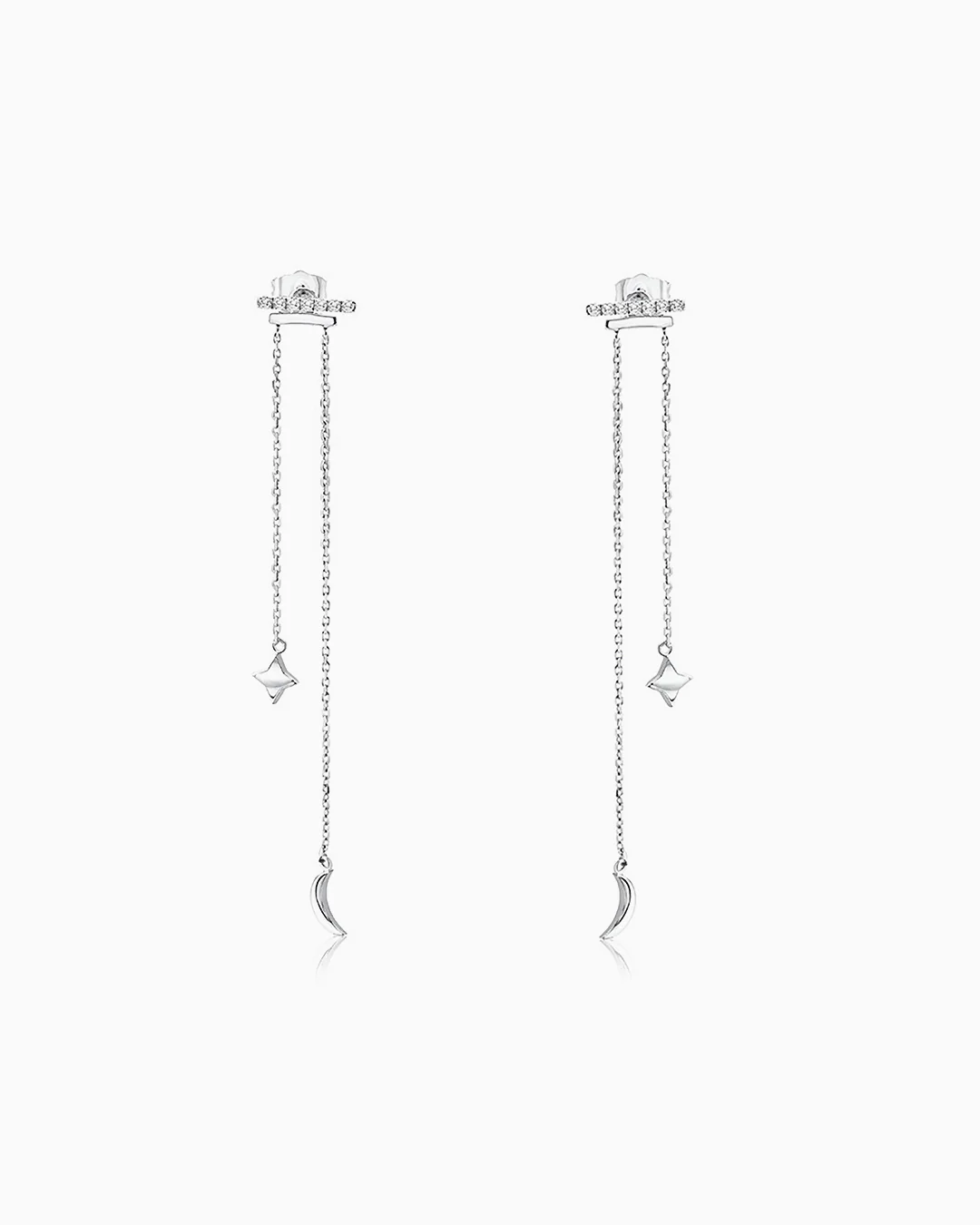 Pendientes Petite Diamonds Luna y Estrella en Oro Blanco 18 Kt