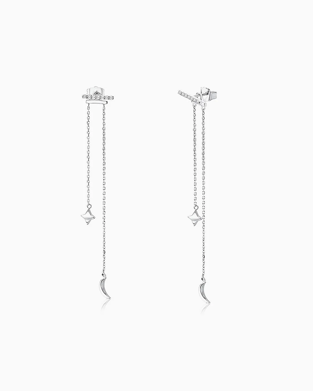 Pendientes Petite Diamonds Luna y Estrella en Oro Blanco 18 Kt - Image 3