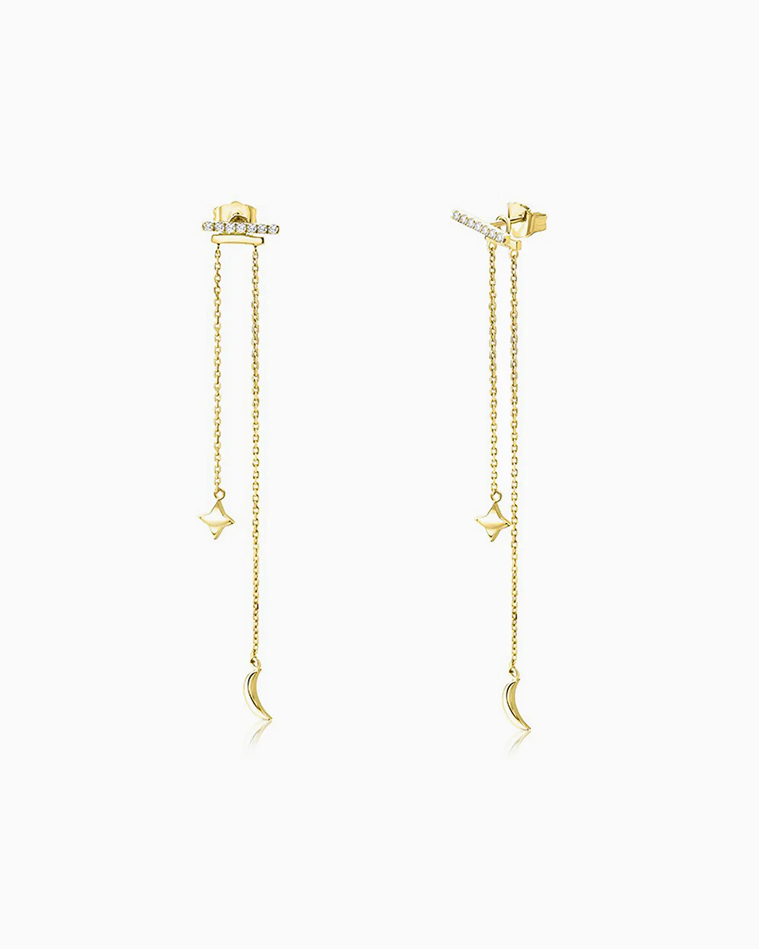Pendientes Petite Diamonds Luna y Estrella en Oro Amarillo 18 Kt - Image 3