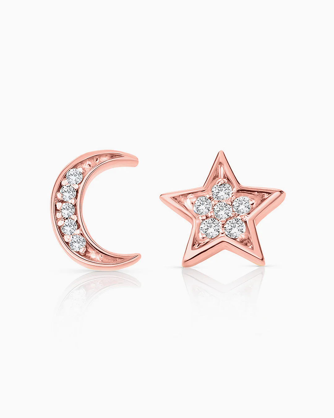 Pendientes Petite Diamonds Moon & Star en Oro Rosa de 18 Kt