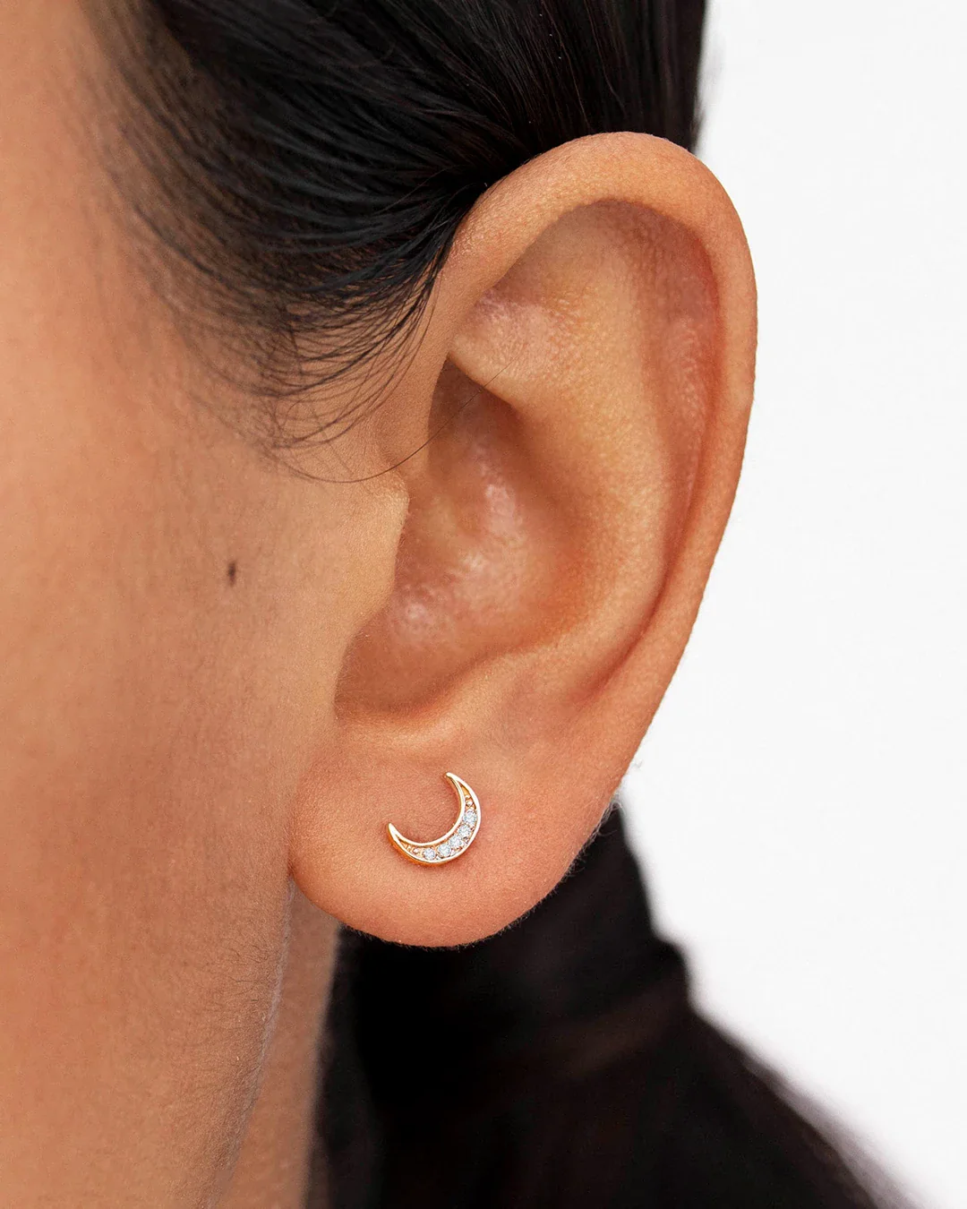 Pendientes Petite Diamonds Moon & Star en Oro Rosa de 18 Kt - Image 3