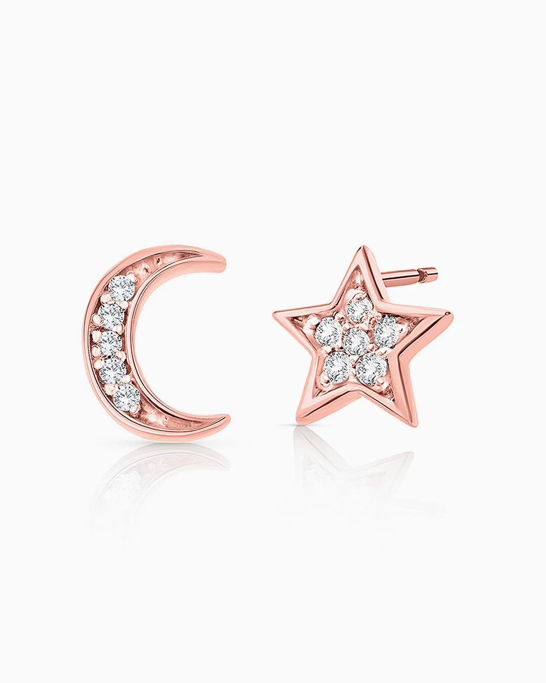 Pendientes Petite Diamonds Moon & Star en Oro Rosa de 18 Kt - Image 4