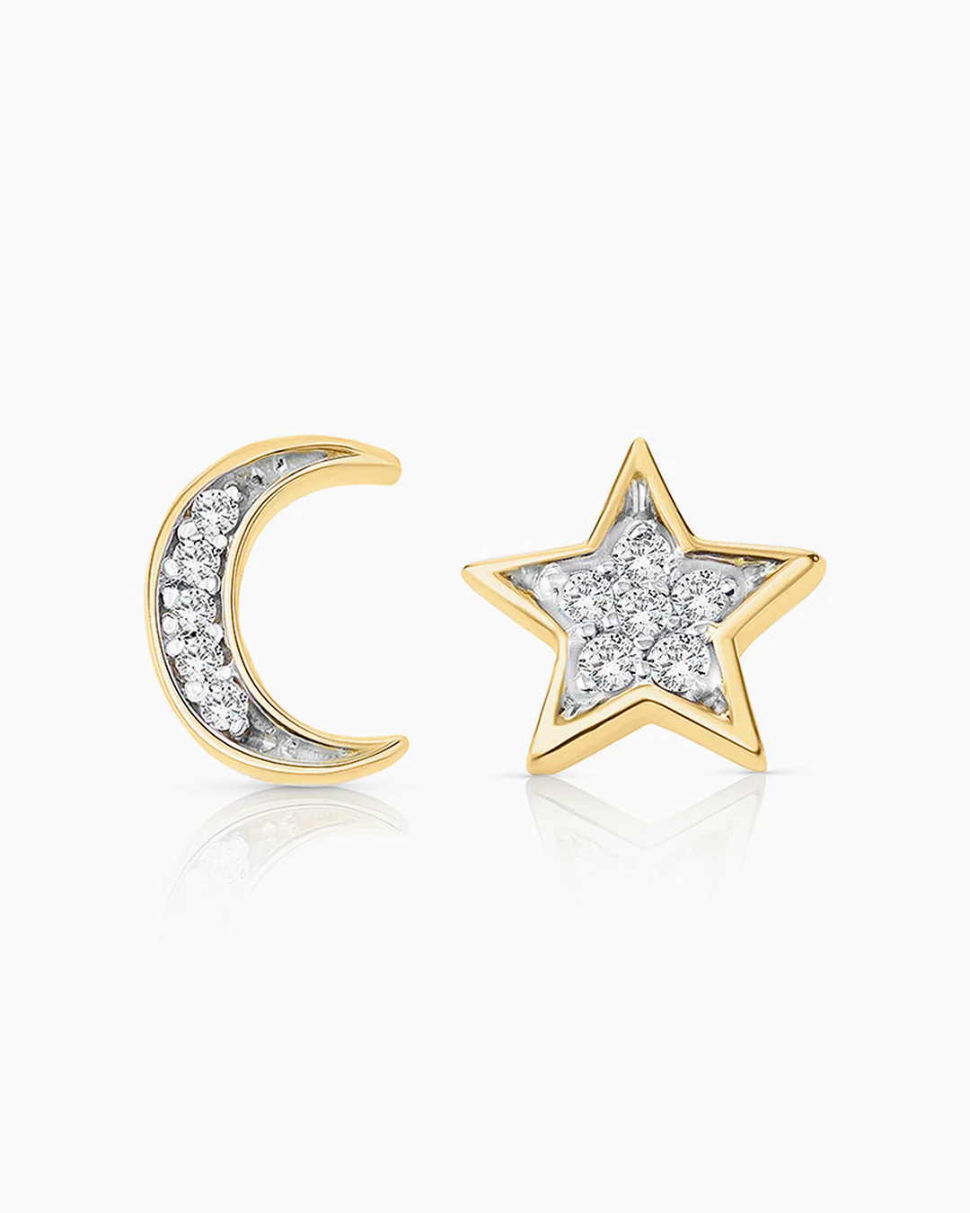 Pendientes Petite Diamonds Moon & Star en Oro Amarillo de 18 Kt